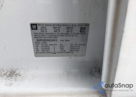 2016 Chevrolet Silverado 1500 1Lz from USA, damaged, VIN 3GCPCSEC6GG326573